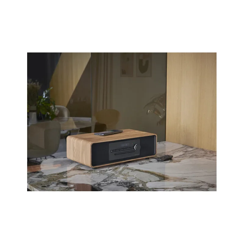 THOMSON SOUND SYSTEM BT/DIG. FM/CD/USB PLAYER 60W QI CHARGER EQ REMOTE WOOD/BLACK MIC123BT 3