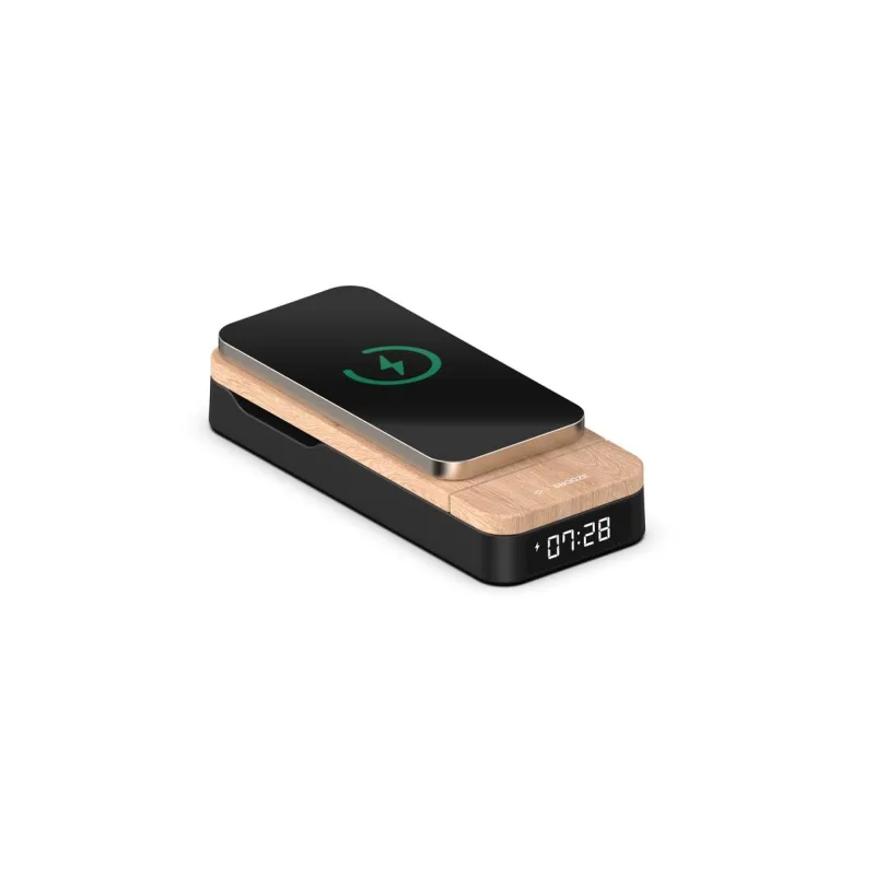 THOMSON THOMSON ALARM-CLOCK + FOLDABLE 3-IN-1 CHARGER ANDROID/APPLE COMPATIBLE WOOD/BLACK