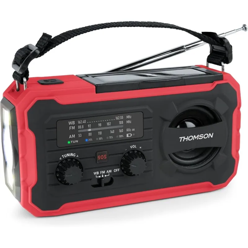 THOMSON THOMSON RADIO AM/FM + POWERBANK FUNCTION 8000MAH + SOLAR CHARGE + LINTERN  RED/BLACK RT280R