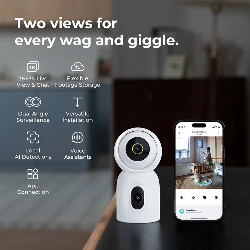 IMILAB C30 DUAL HOME SECURITY CAMERA NIGHT VISION 360 3K+3K WHITE CMSXJ111A 3