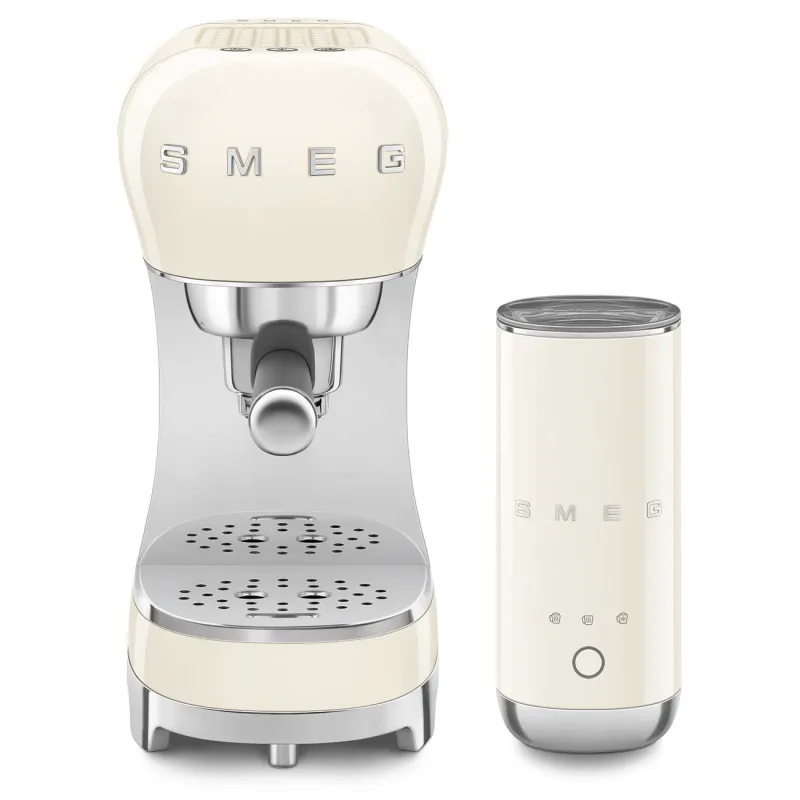 SMEG SMEG ESPRESSO COFFEE MACHINE 50'STYLE CREAM ECF12CREU + MFF02